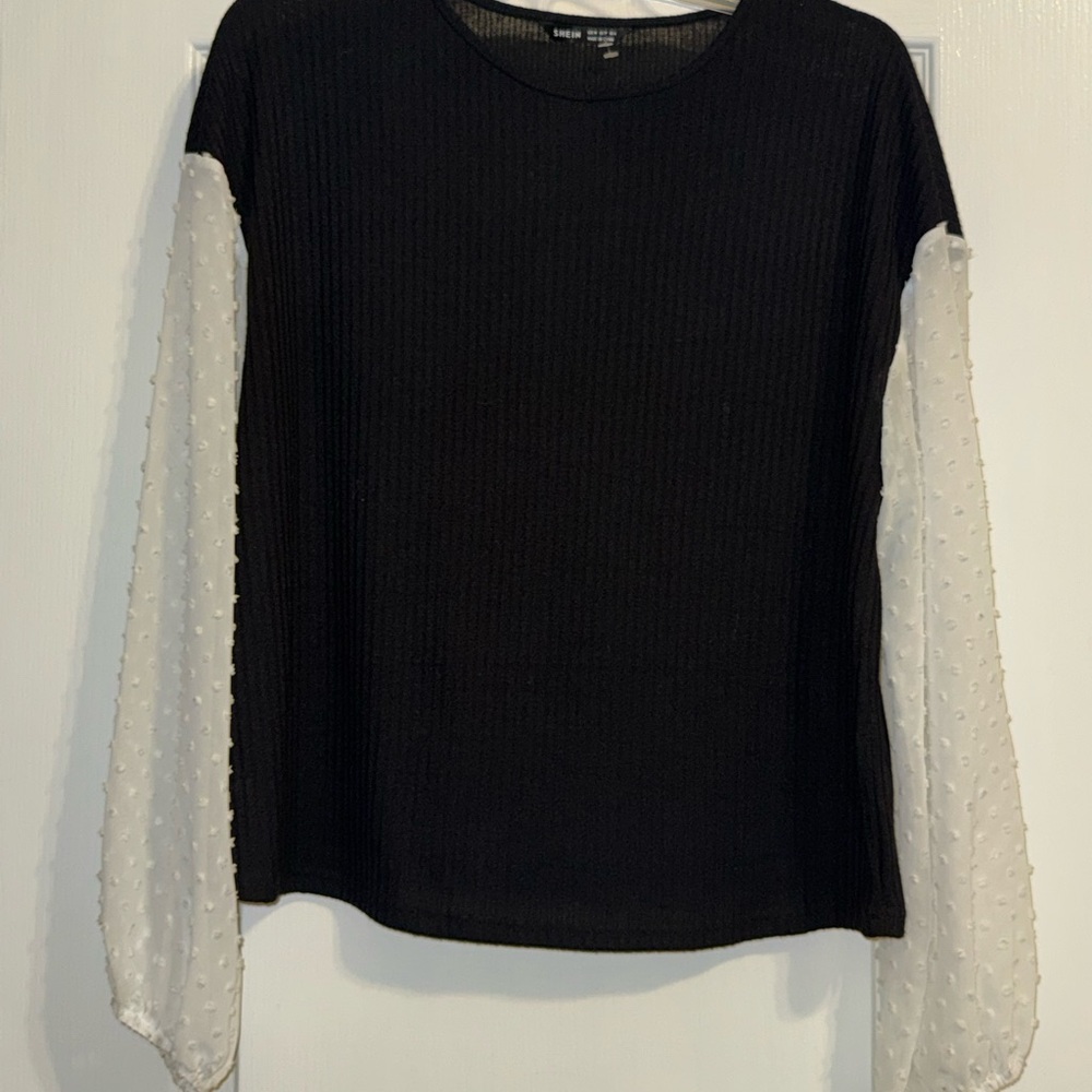 SHEIN Black Top with Sheer White Sleeves